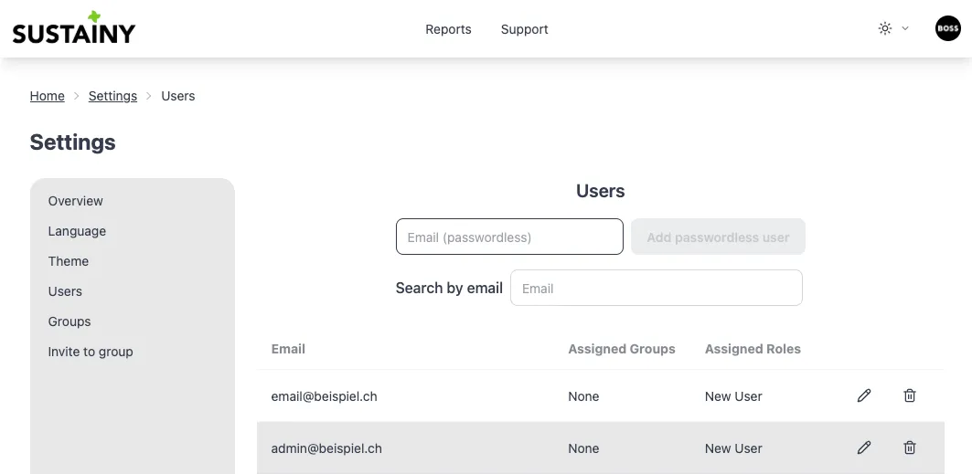 Einstellungen — Nutzer